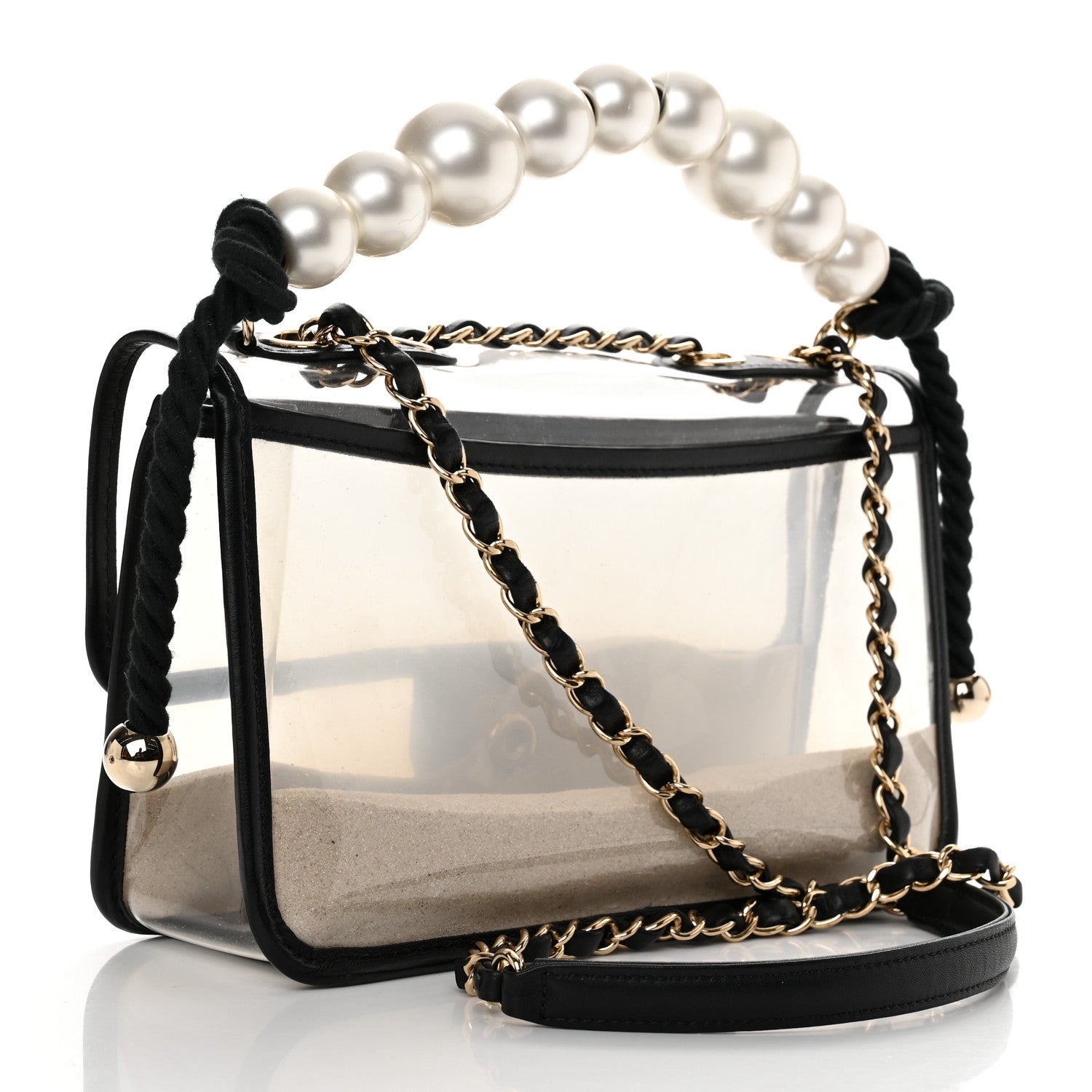 Chanel Lambskin PVC Sand By The Sea Flap With Pearl Strap Black 3 of 11