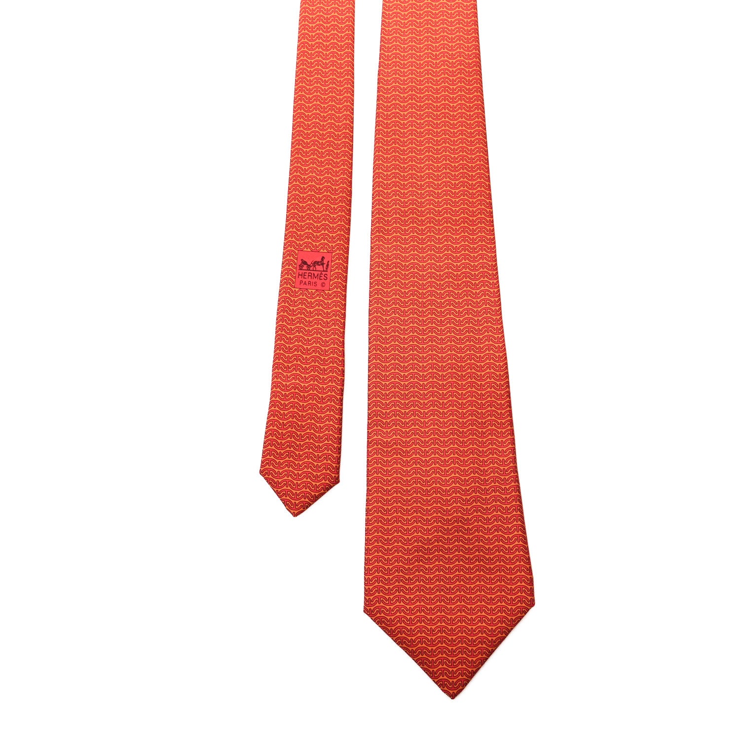 Hermes Printed Silk Mens Neck Tie Orange 1 of 5
