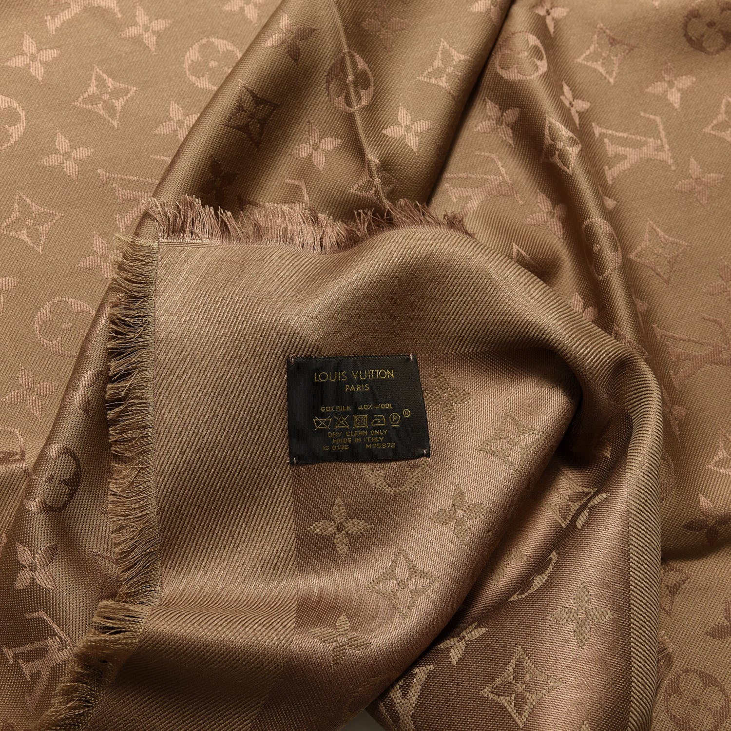 Louis Vuitton Silk Wool Monogram Shine Shawl Cappuccino 3 of 3