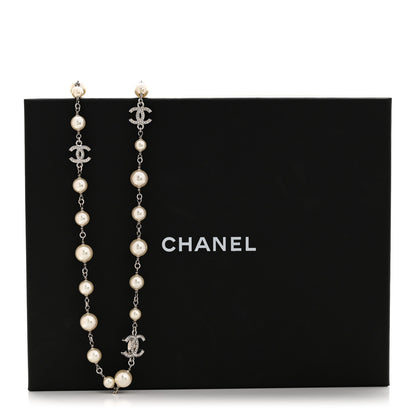 Chanel Crystal Pearl CC Long Necklace Silver 5 of 5