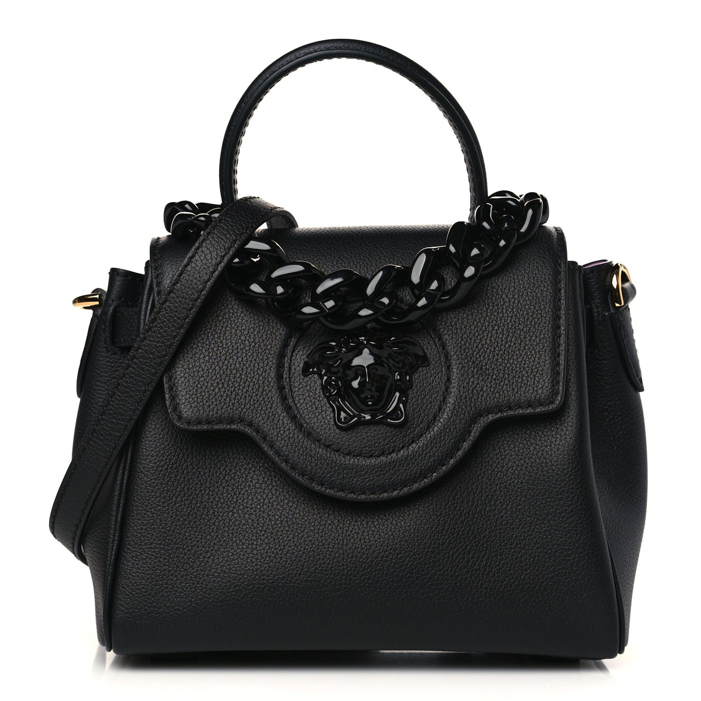 Grained Calfskin Small La Medusa Top Handle Bag Black Lilac