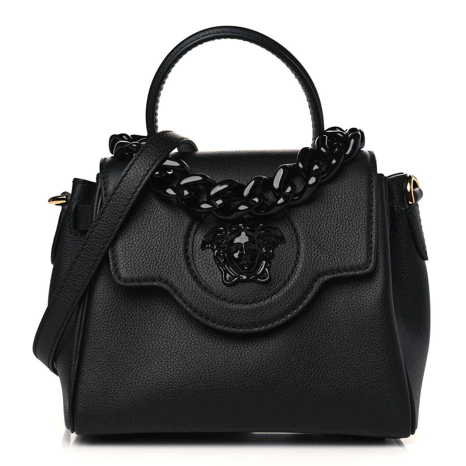 Versace Grained Calfskin Small La Medusa Top Handle Bag Black Lilac 1 of 8