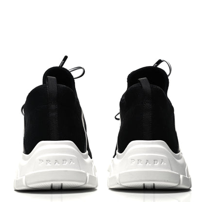 Prada Knit Fabric Mens Logo Sneakers 7 Black White 5 of 8