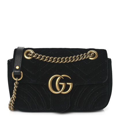 Gucci Velvet Matelasse Mini GG Marmont Shoulder Bag Black 1 of 11