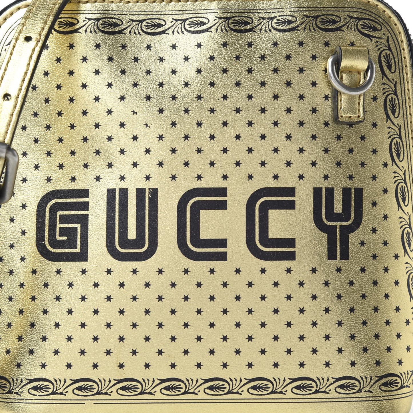 X SEGA Calfskin GUCCY Stars Mini Dome Shoulder Bag Gold