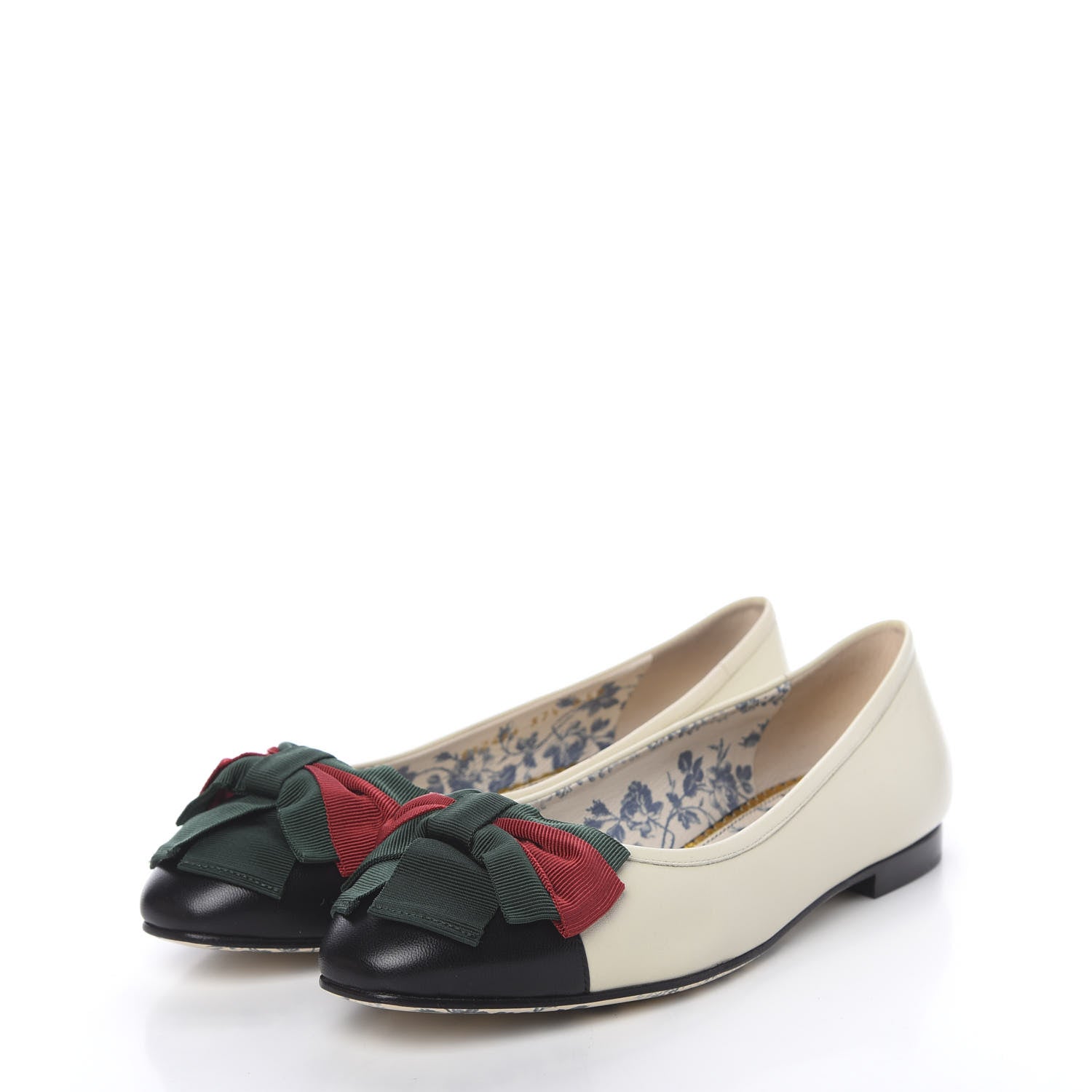 Gucci Calfskin Web Bow Womens Ballet Flats 37.5 Black Vintage White 3 of 9