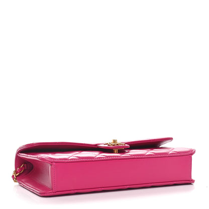 Chanel Shiny Lambskin Quilted Flap Clutch Bag Dark Pink 4 of 11