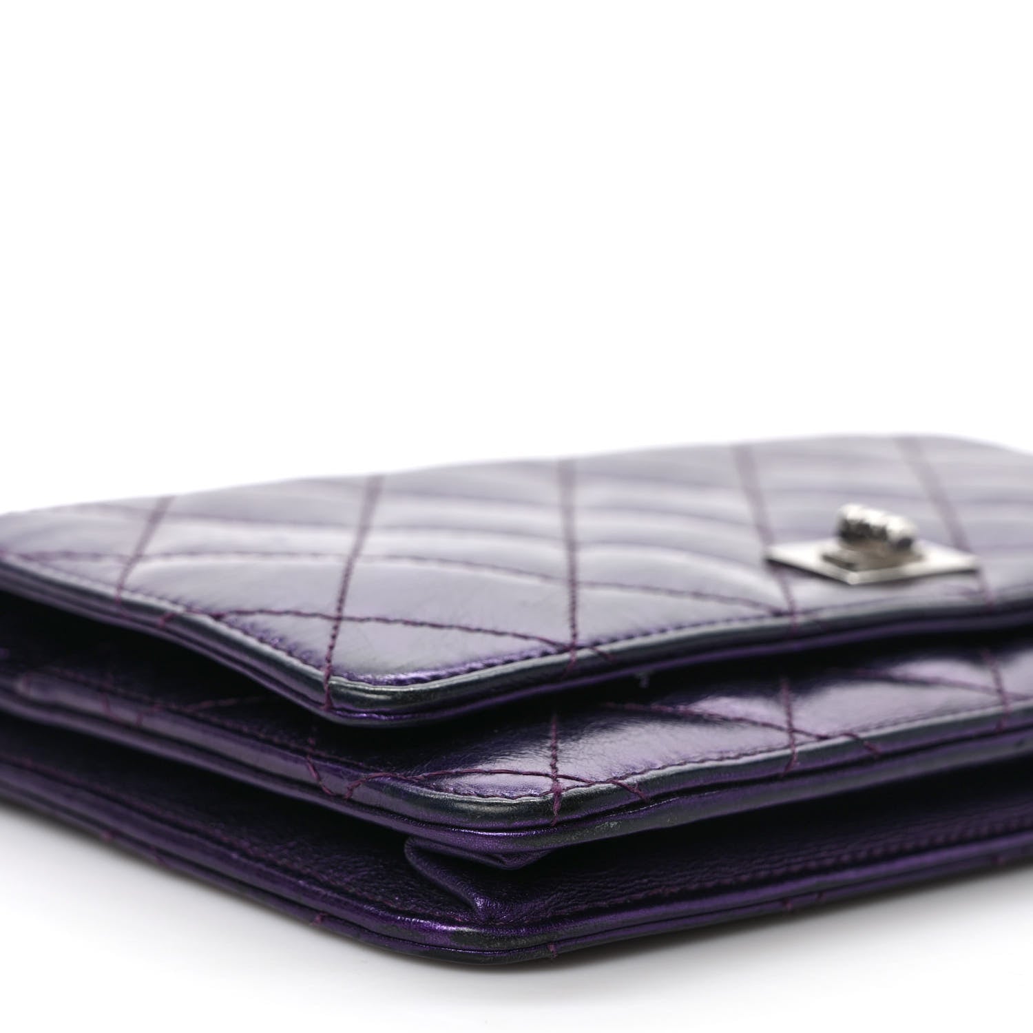 Chanel Metallic Aged Calfskin Quilted 2.55 Reissue Wallet on Chain WOC Purple 9 of 10
