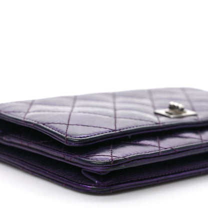 Chanel Metallic Aged Calfskin Quilted 2.55 Reissue Wallet on Chain WOC Purple 9 of 10