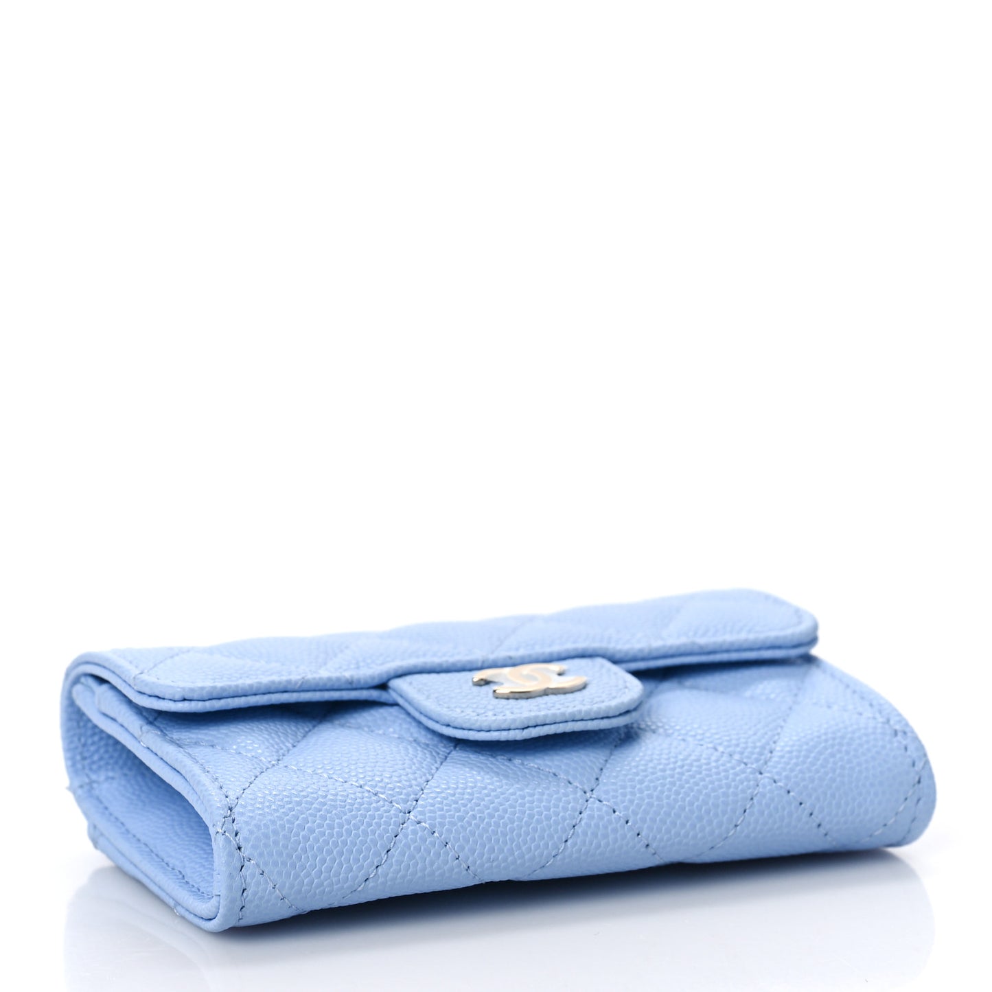 Caviar Quilted Flap Card Holder Wallet Light Blue