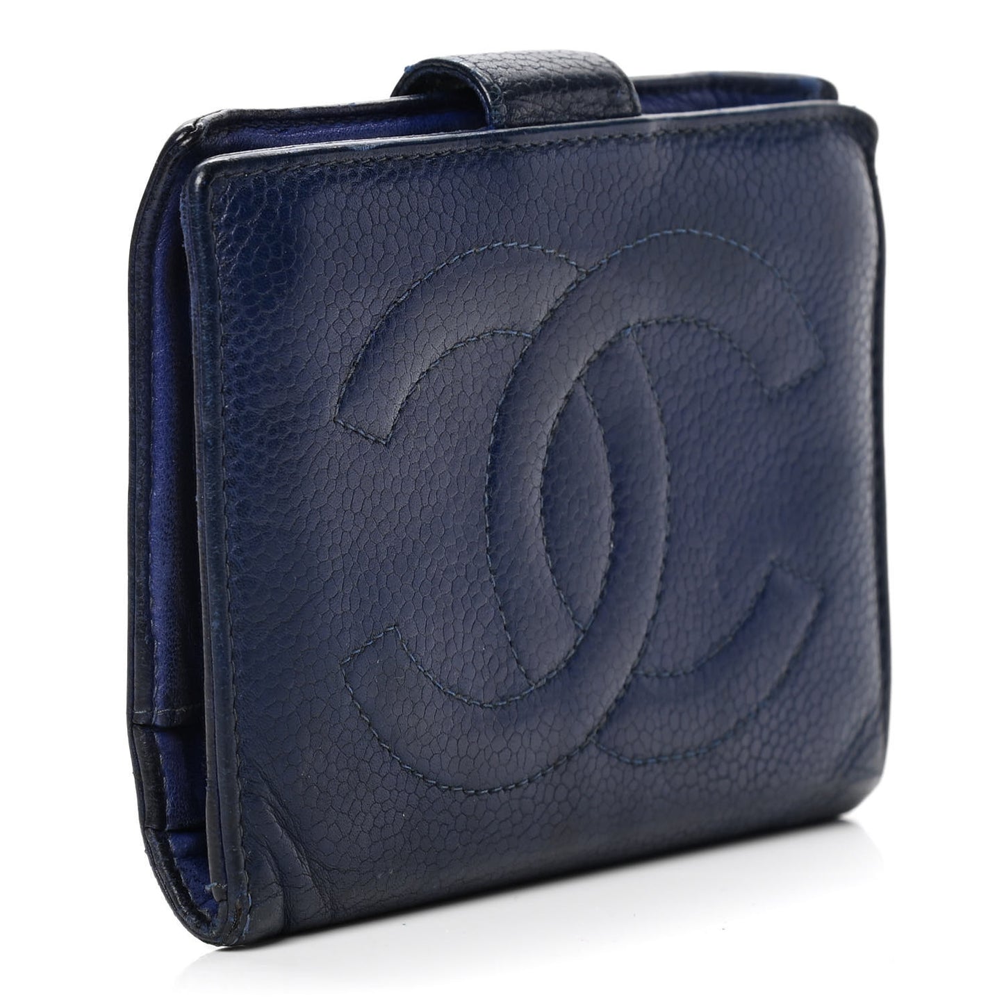 Caviar Timeless CC Compact French Wallet Navy Blue