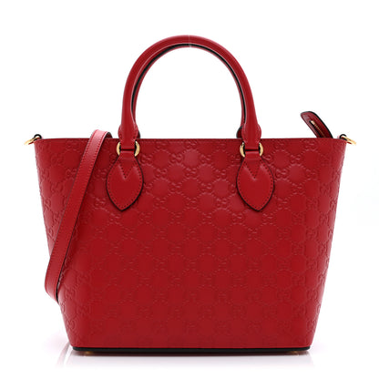 Gucci Guccissima Small Zippered Bucket Tote Hibiscus Red 1 of 11