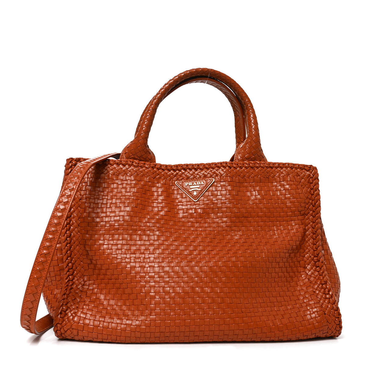 Goatskin Woven Small Tote Cognac