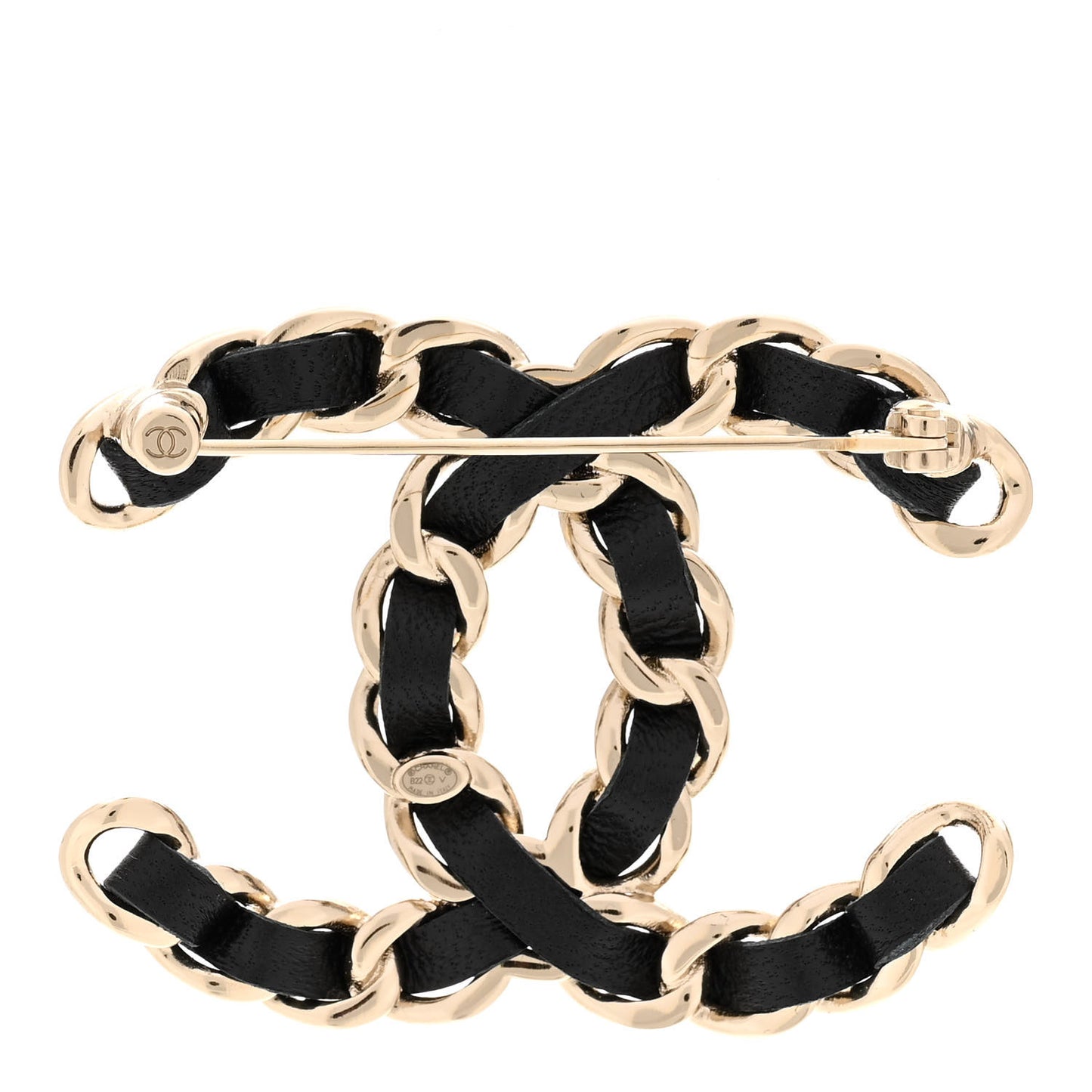 Lambskin Chain CC Brooch Black Gold