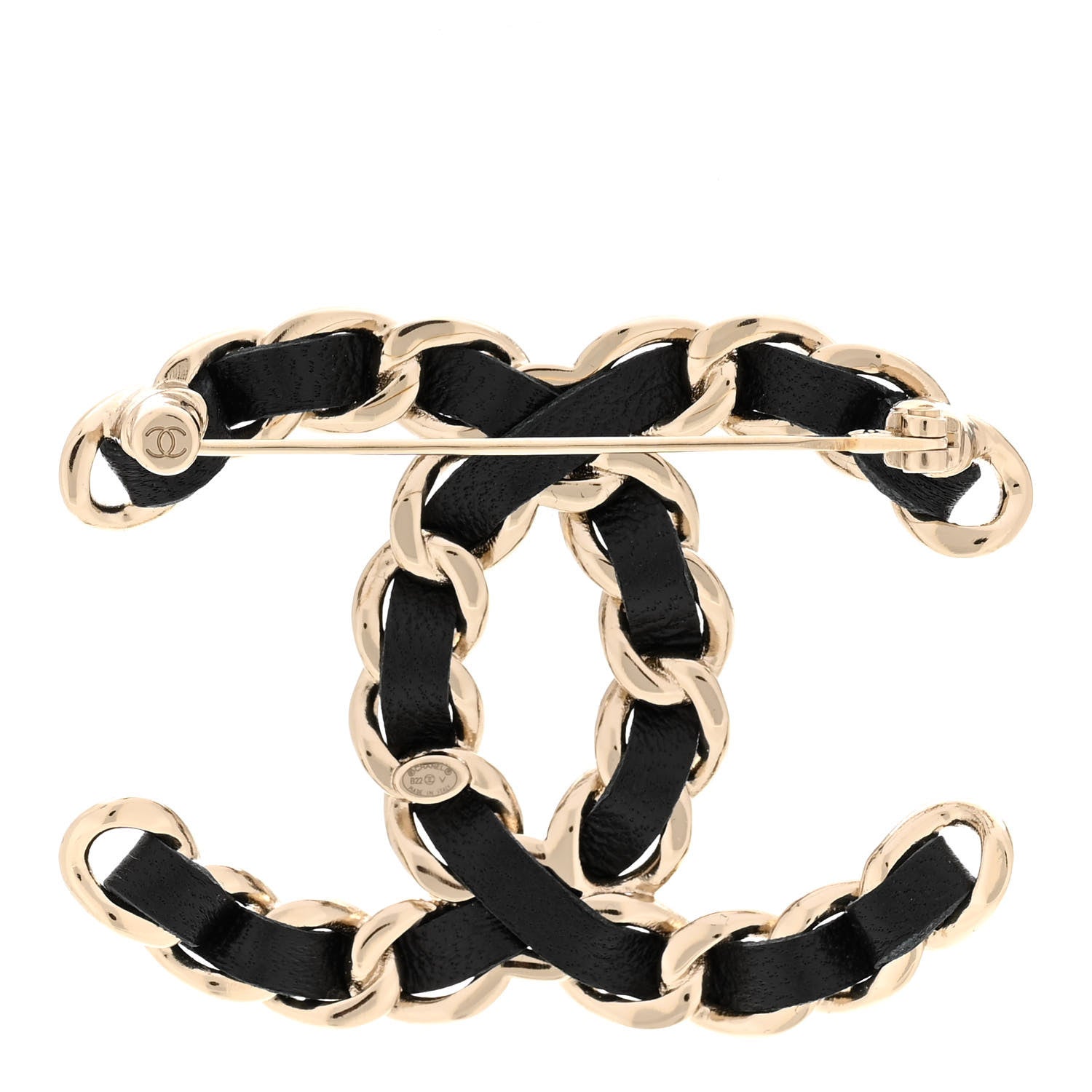 Chanel Lambskin Chain CC Brooch Black Gold 3 of 5