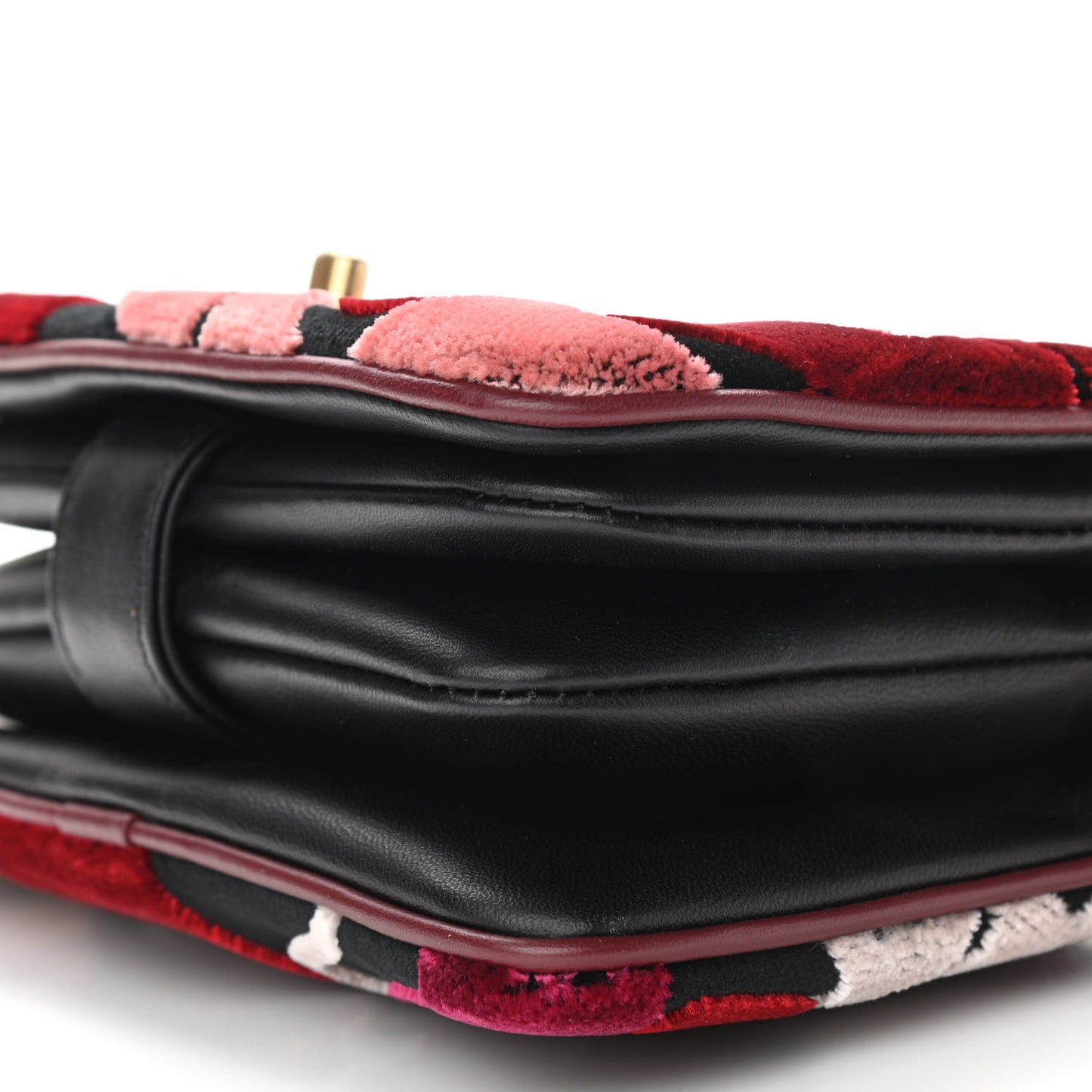 Velvet Lambskin Mini Camellia Flap Black Burgundy