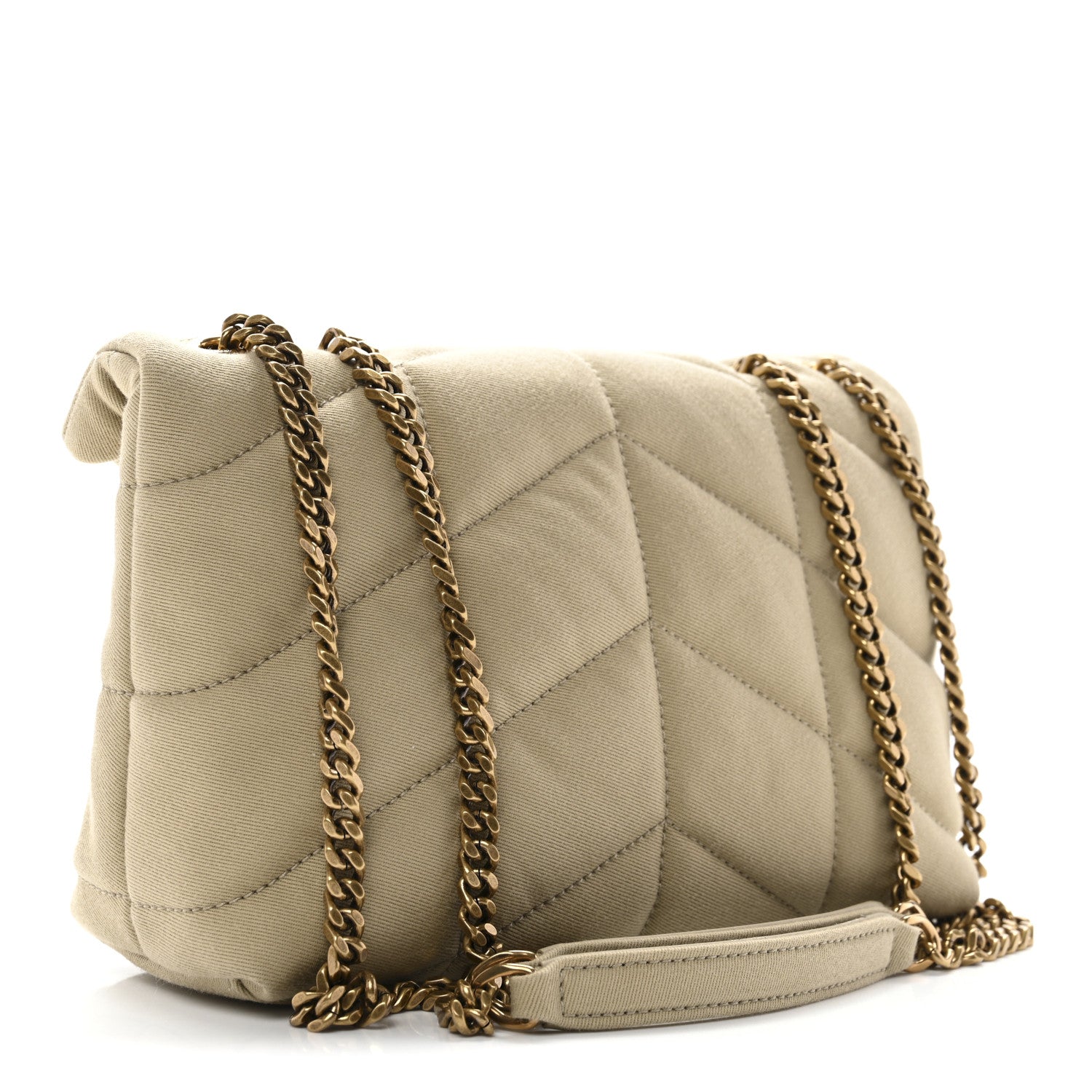 Saint Laurent Canvas Quilted Toy Loulou Puffer Monogram Chain Satchel Cool Beige 3 of 11