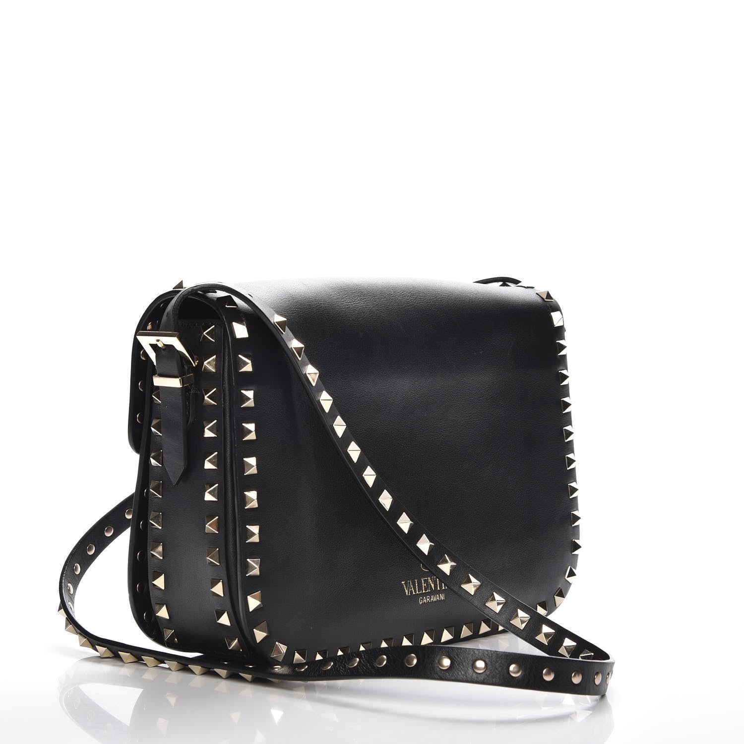 Valentino Garavani Vitello Medium Rockstud Flap Saddle Bag Black 3 of 7