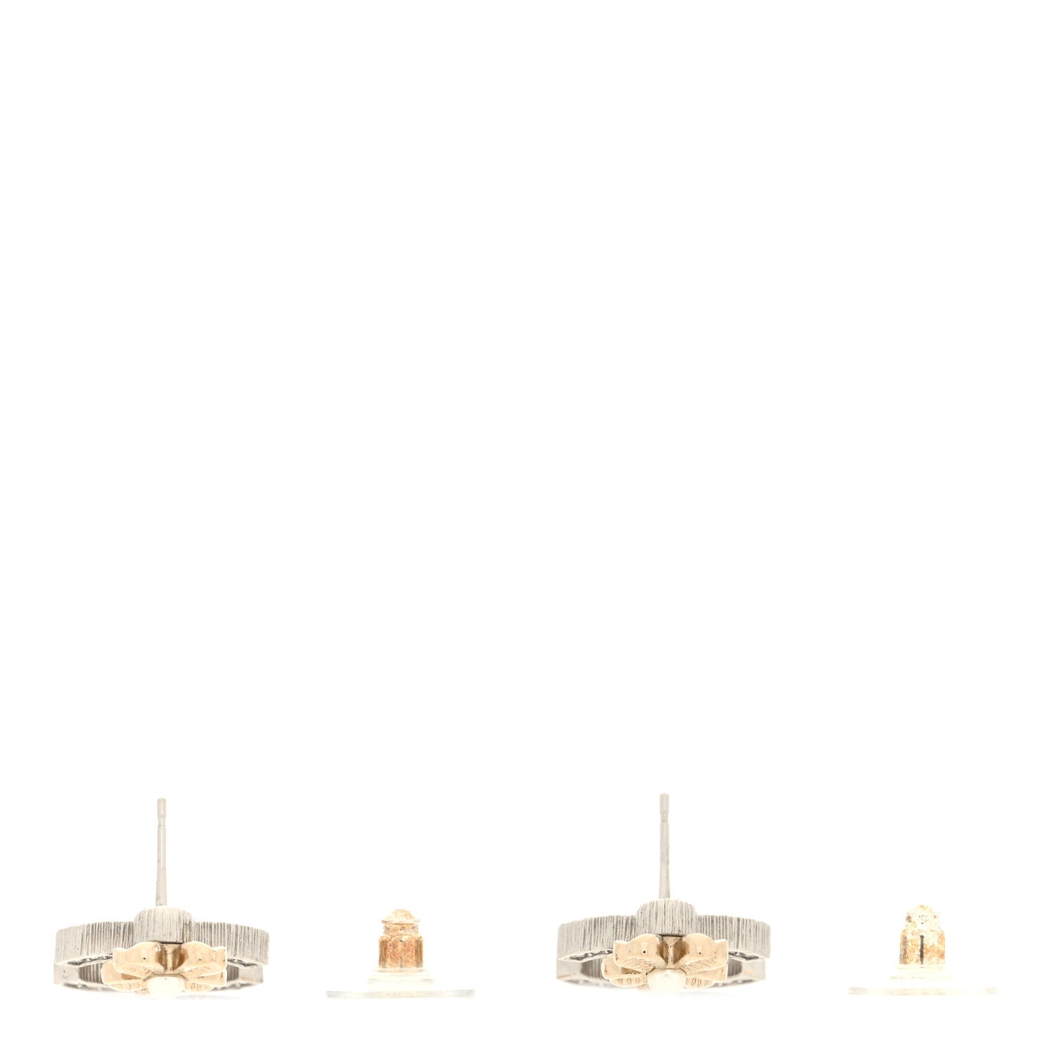 Chanel Crystal CC Clover Earrings Silver Gold 3 of 5