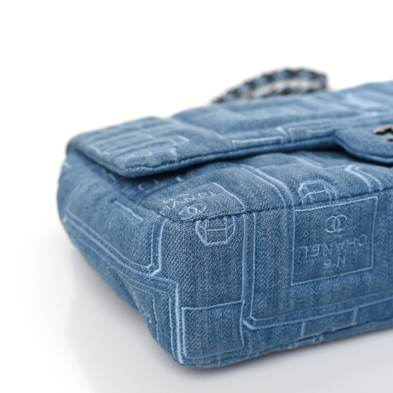 Chanel Denim Embroidered Medium Perfume Bottle Flap Light Blue 8 of 9