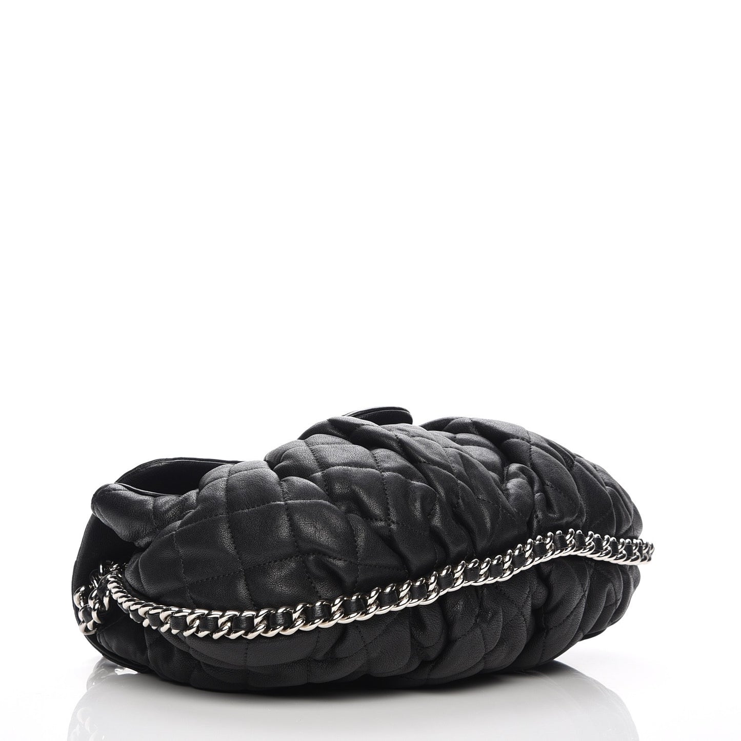 Washed Lambskin Quilted Medium Chain Around Messenger Black