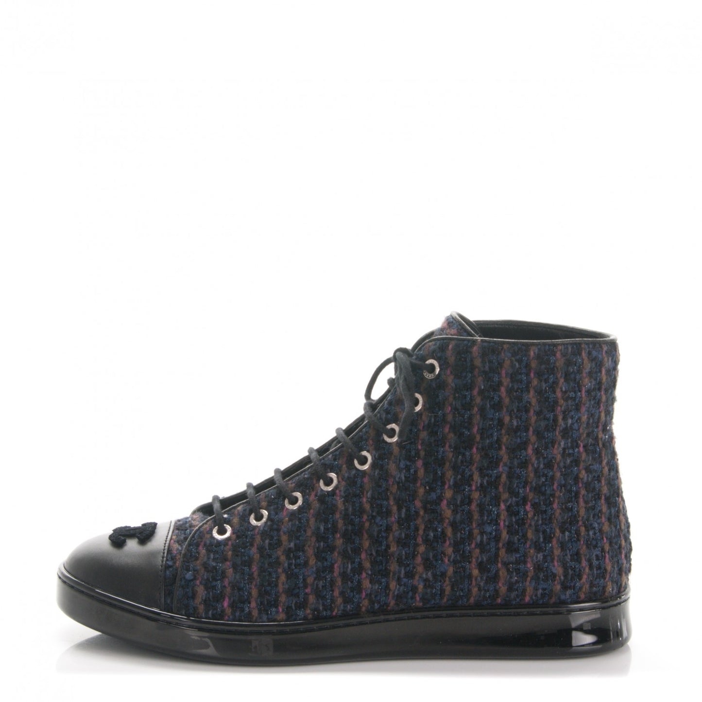 Tweed Lambskin High Top Sneakers 40 Navy Black Khaki