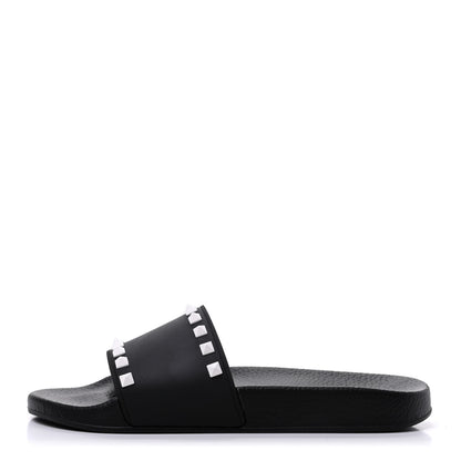 Valentino Garavani Rubber Rockstud Slide Sandals 40 Black 1 of 8