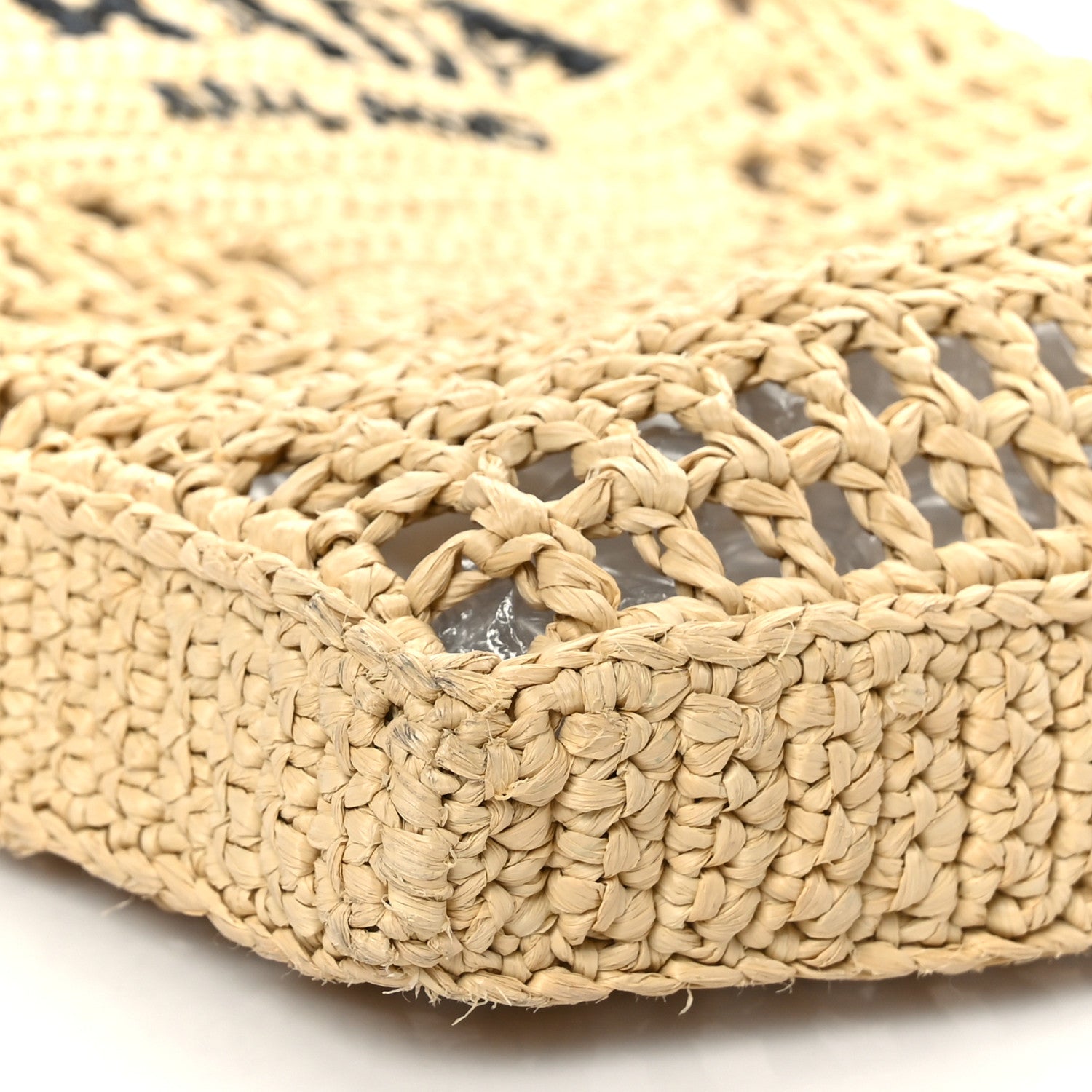 Prada Yarn Raffia Effect Crochet Logo Embroidered Tote Bag Naturale 7 of 8