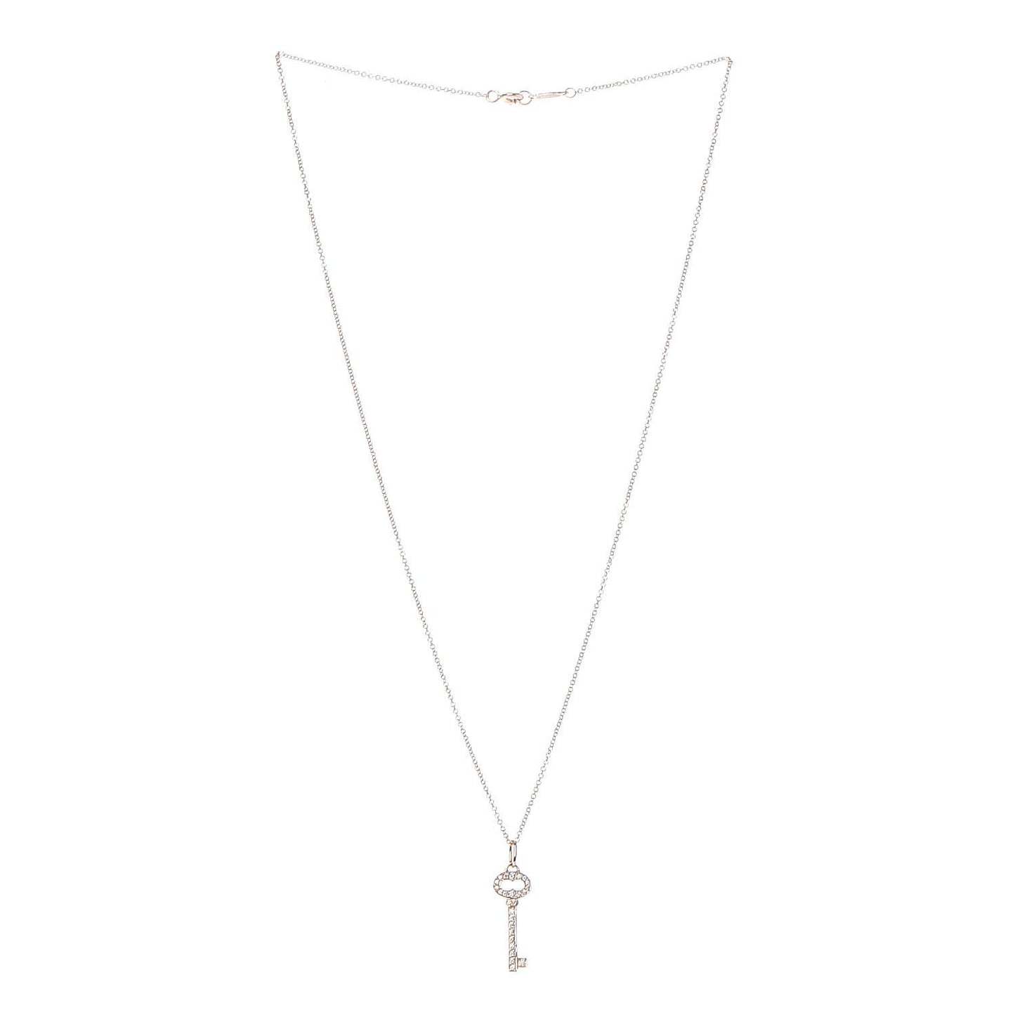 18K Rose Gold Diamond Mini Vintage Oval Key Pendant Necklace