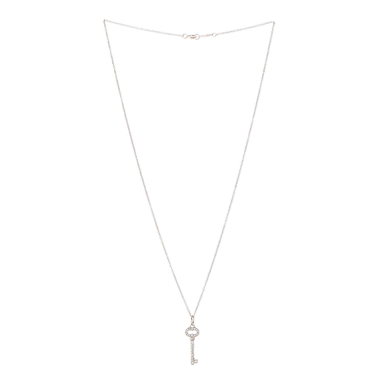 Tiffany 18K Rose Gold Diamond Mini Vintage Oval Key Pendant Necklace 3 of 7