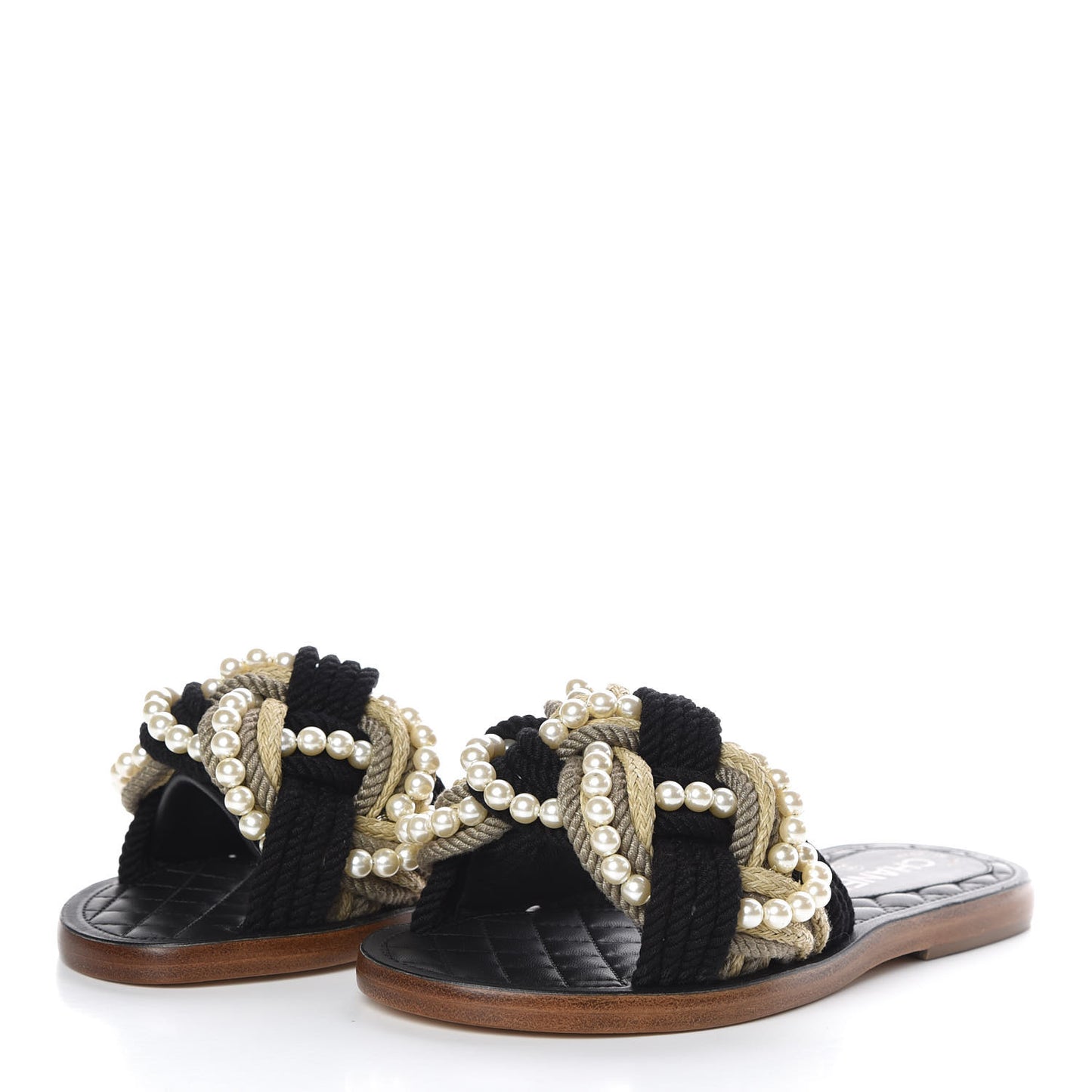 Lambskin Pearl Cord CC Mules 36 Black Beige