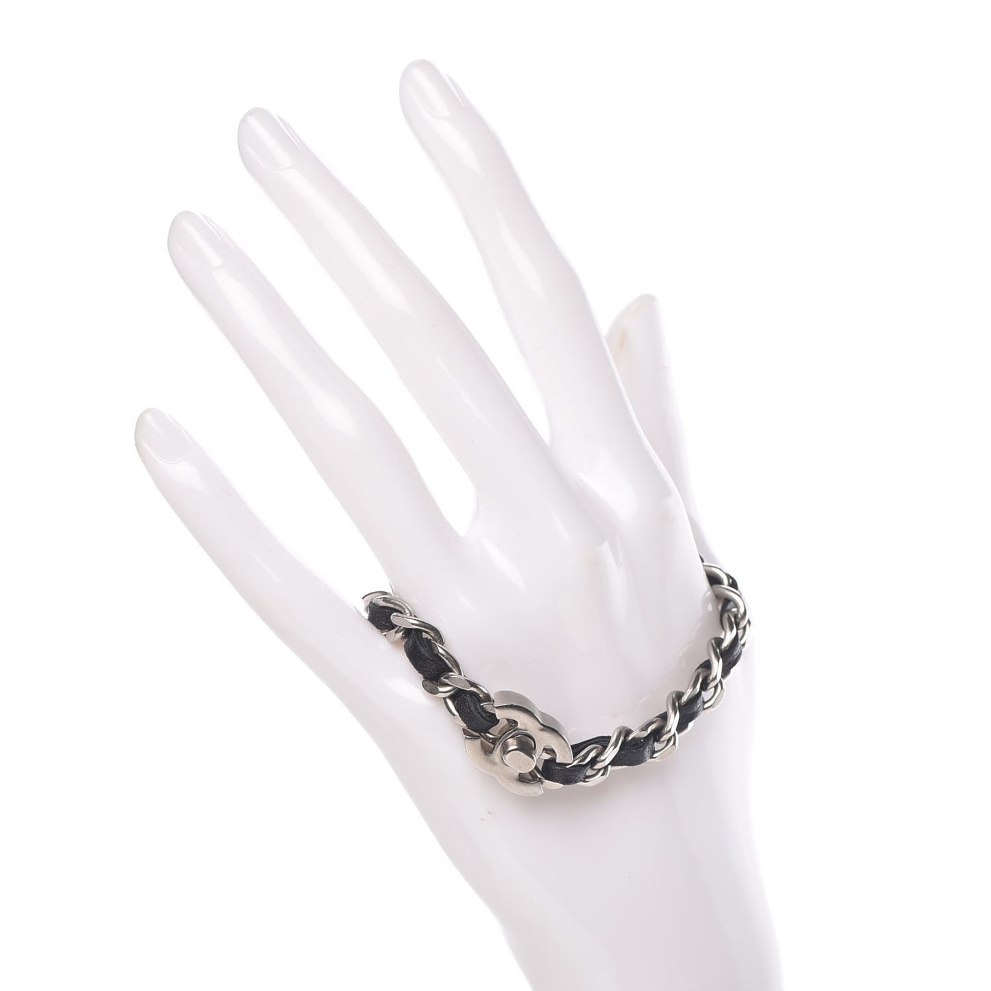 Lambskin CC Turnlock Chain Bracelet L Black