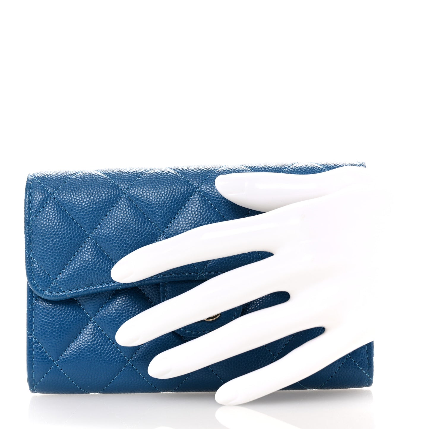 Caviar Quilted Medium Flap Wallet Dark Blue