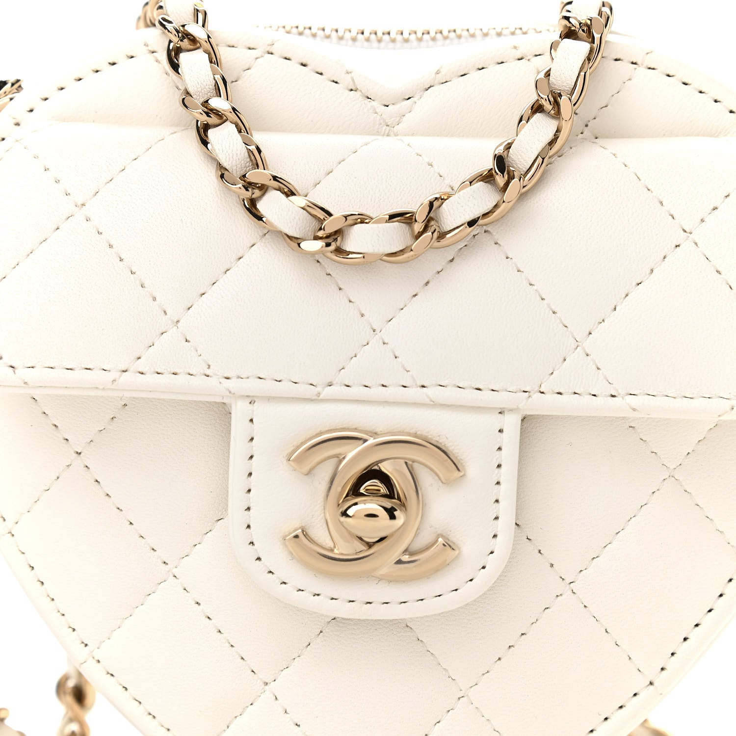 Chanel Lambskin Quilted CC In Love Heart Clutch With Chain White 8 of 11