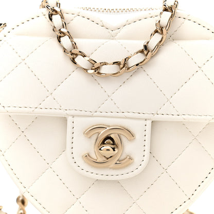 Chanel Lambskin Quilted CC In Love Heart Clutch With Chain White 8 of 11