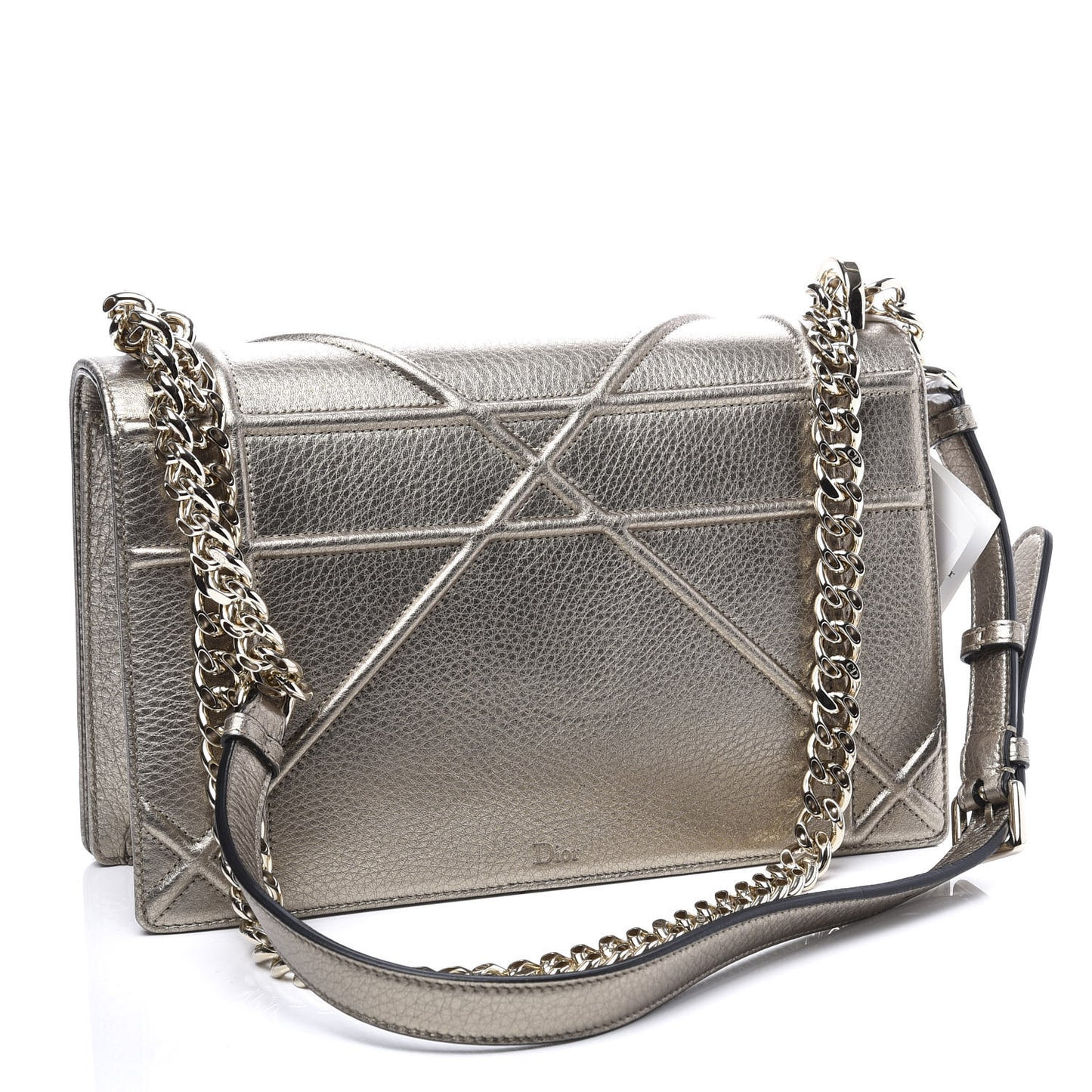 Metallic Grained Calfskin Medium Diorama Flap Bag Pale Gold