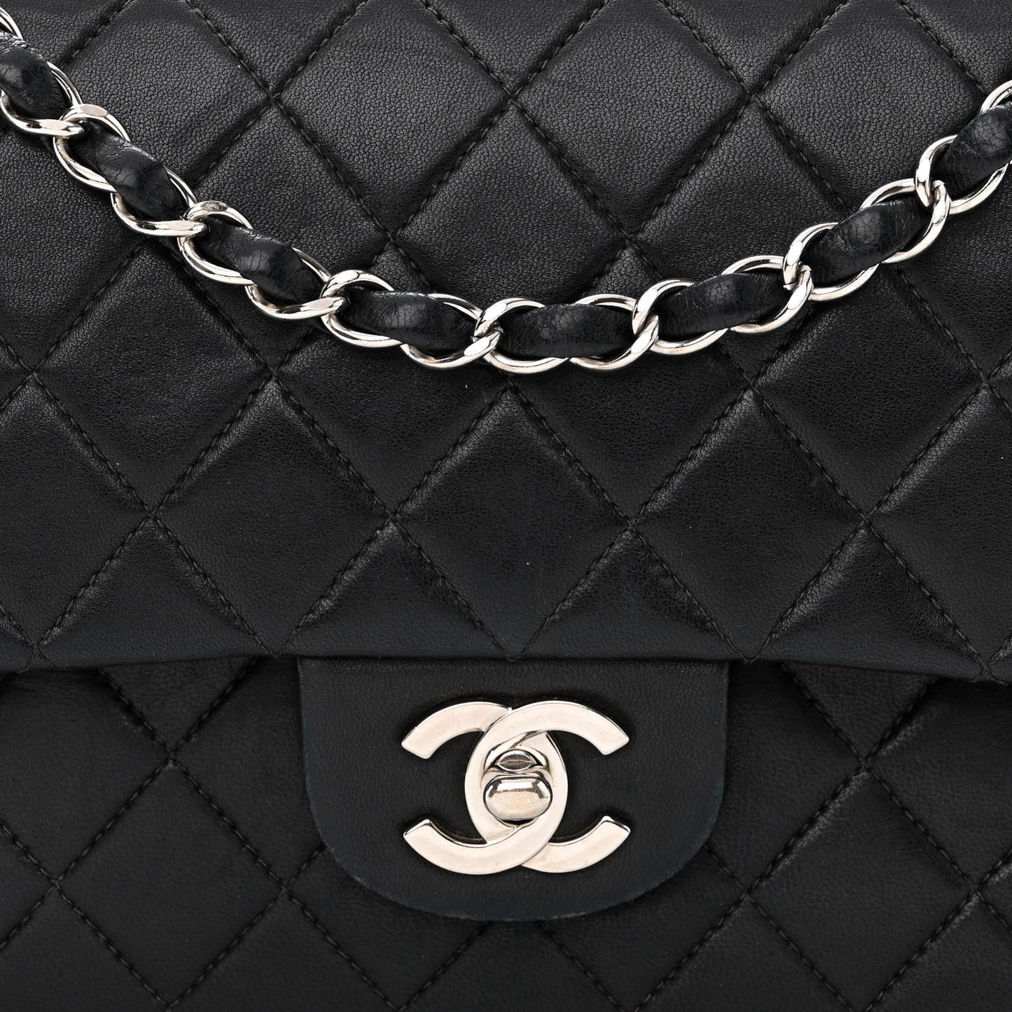 Lambskin Quilted Medium Double Flap Black