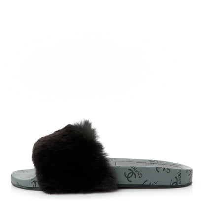 Chanel Orylag Rabbit Fur Mules 38 Black 1 of 9
