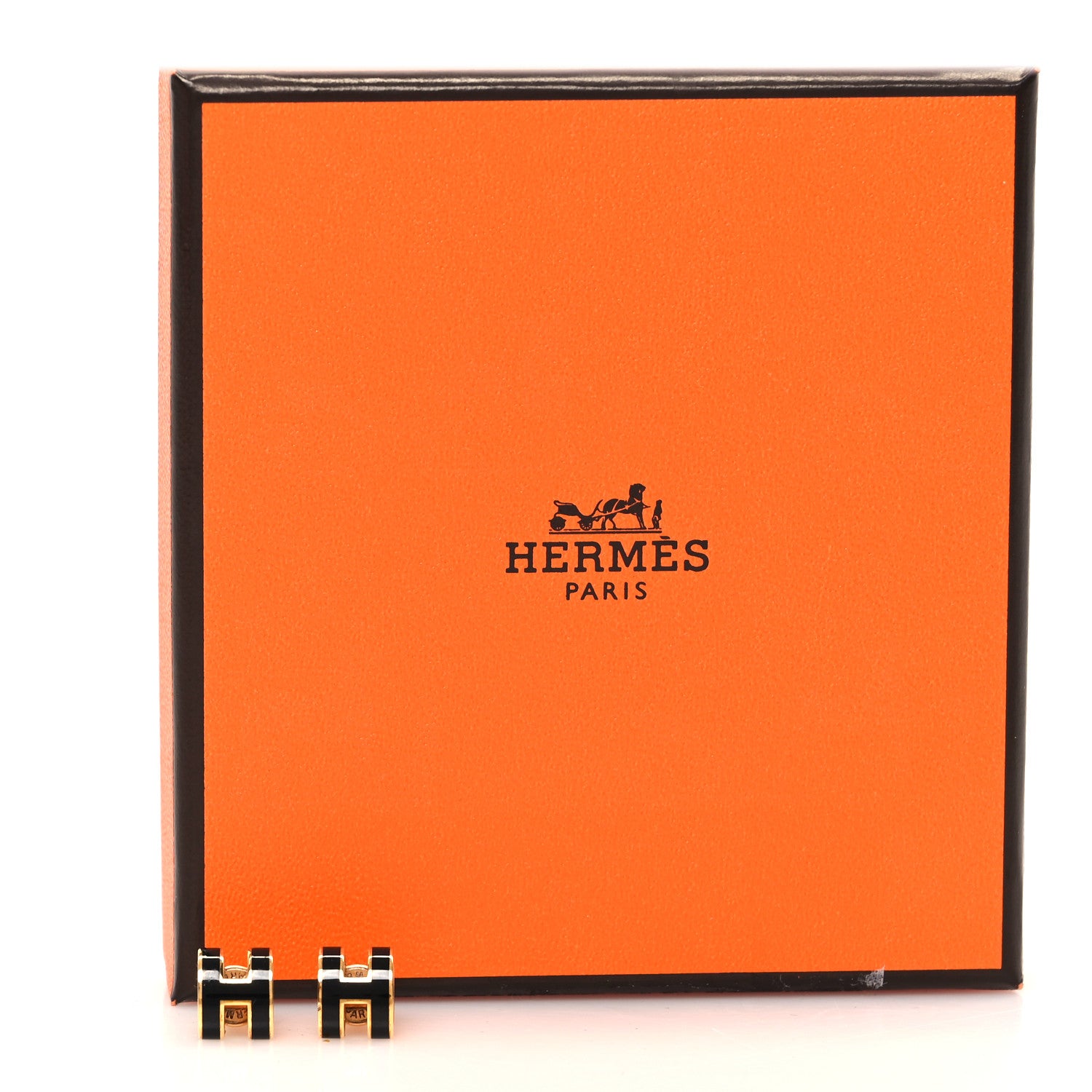Hermes Rose Gold Lacquered Mini Pop H Earrings Black 5 of 5