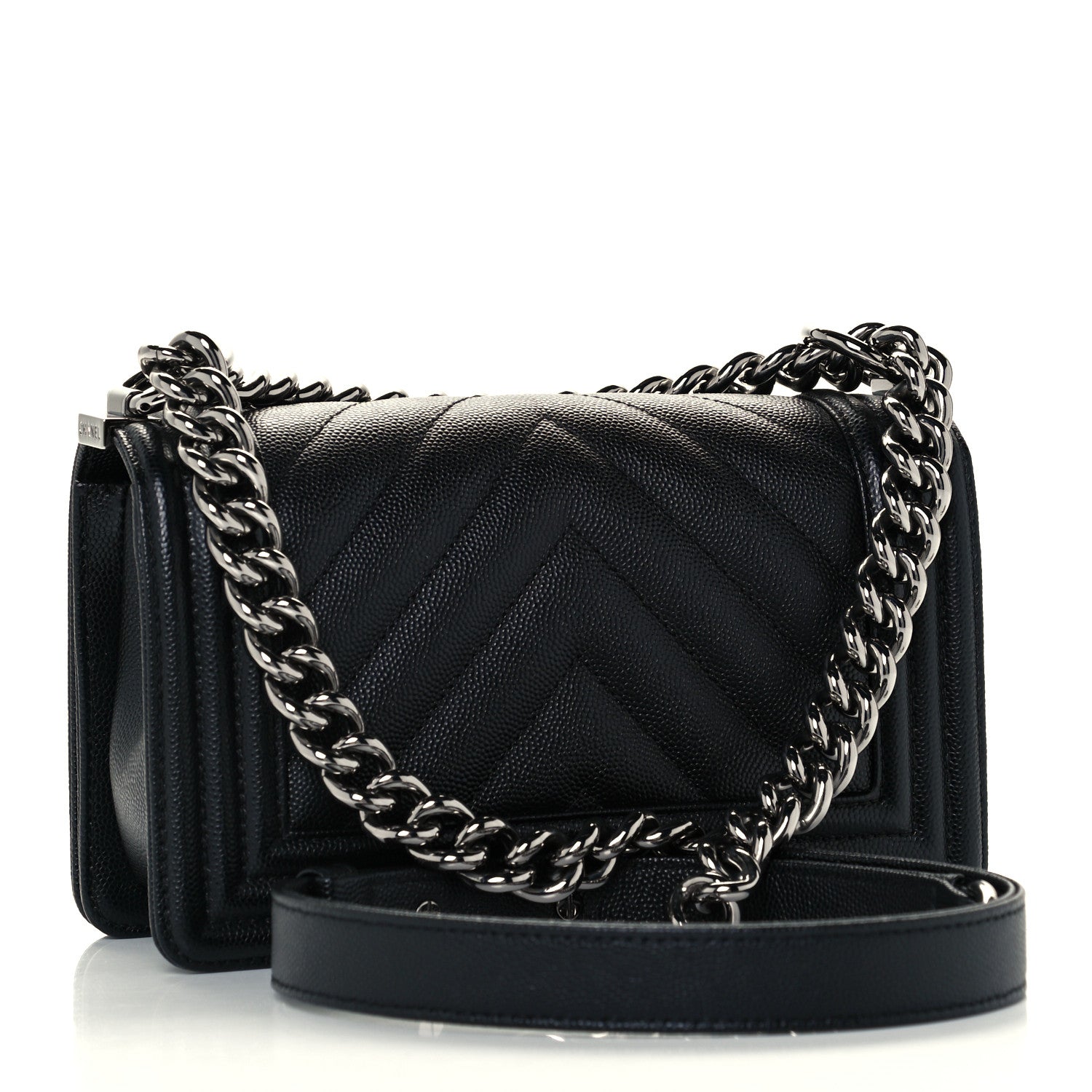 Chanel Caviar Chevron Quilted Small Boy Flap Black 3 of 10