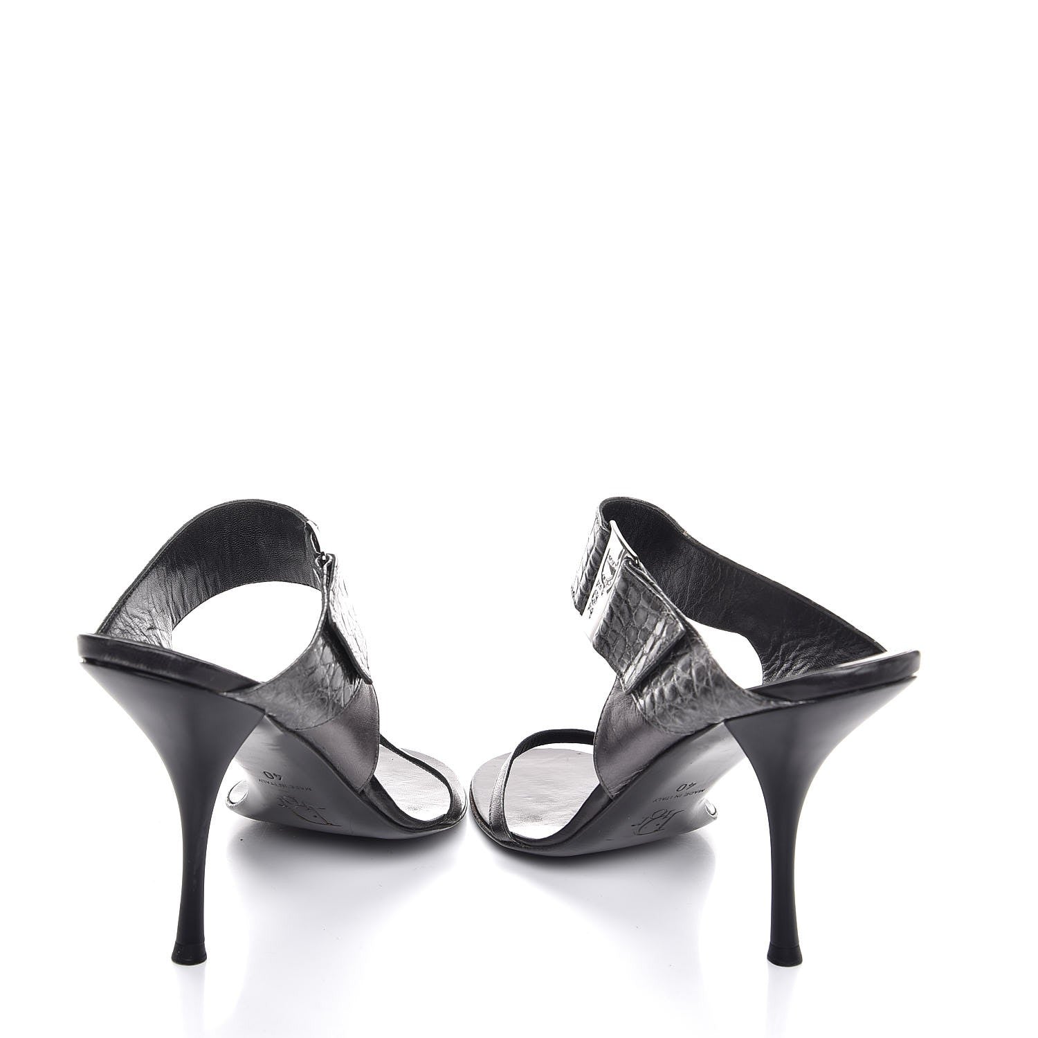 Christian Dior Metallic Lambskin Alligator Mule Sandals 40 Dark Silver 6 of 11