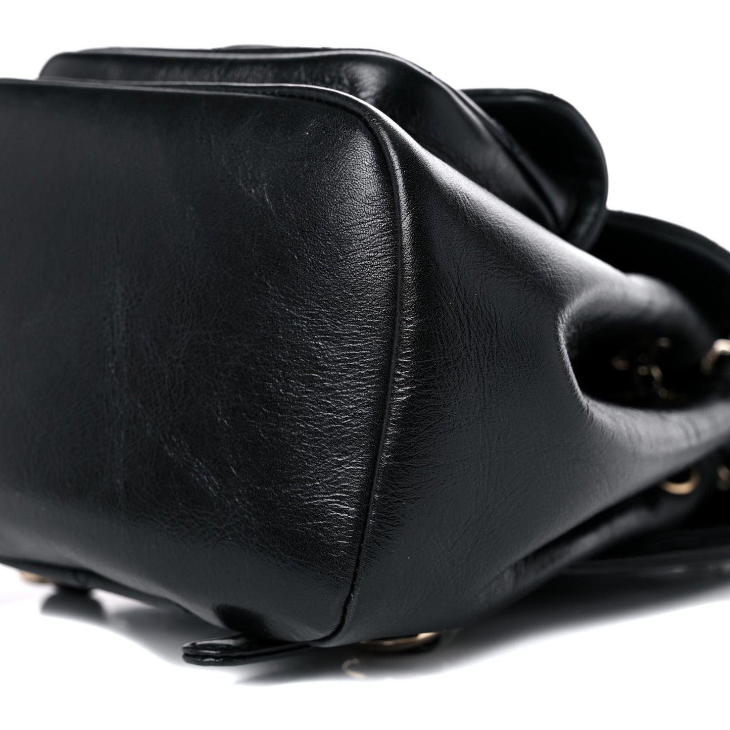 Glazed Aged Calfskin Quilted Small Duma Drawstring Backpack Black