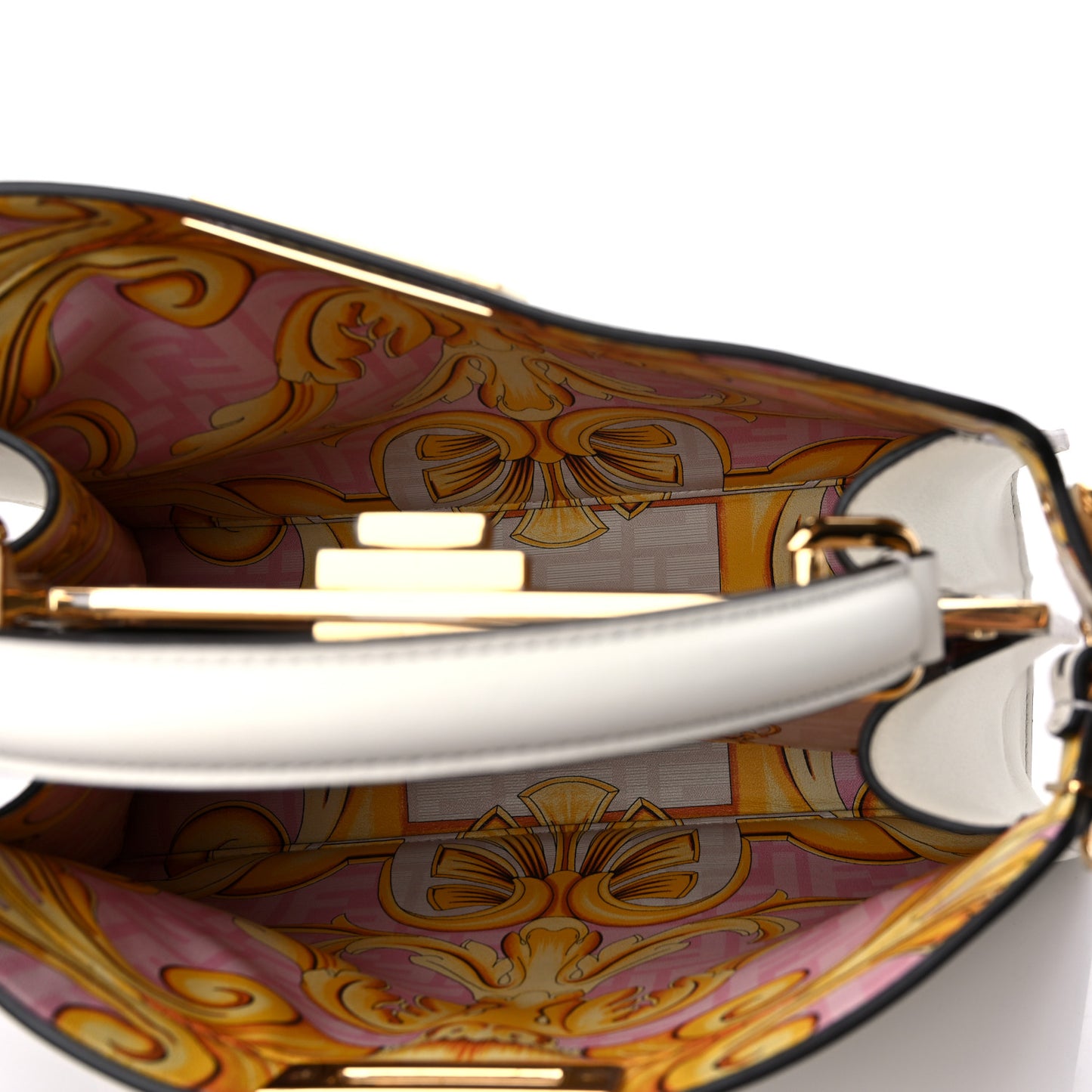 X VERSACE Vitello Seta Nappa Fendace FF Baroque Medium Peekaboo I SEE U Satchel White Ice
