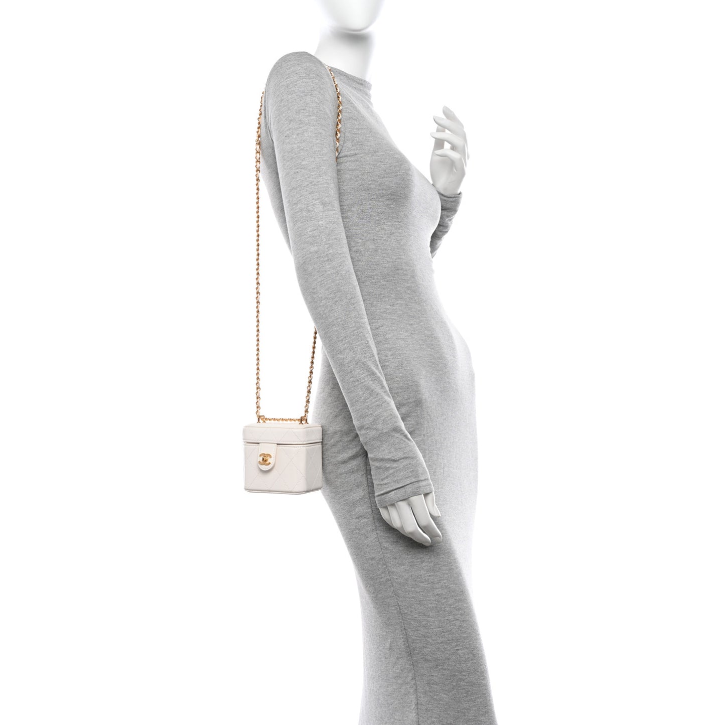 Lambskin Quilted Vanity Clutch With Chain White