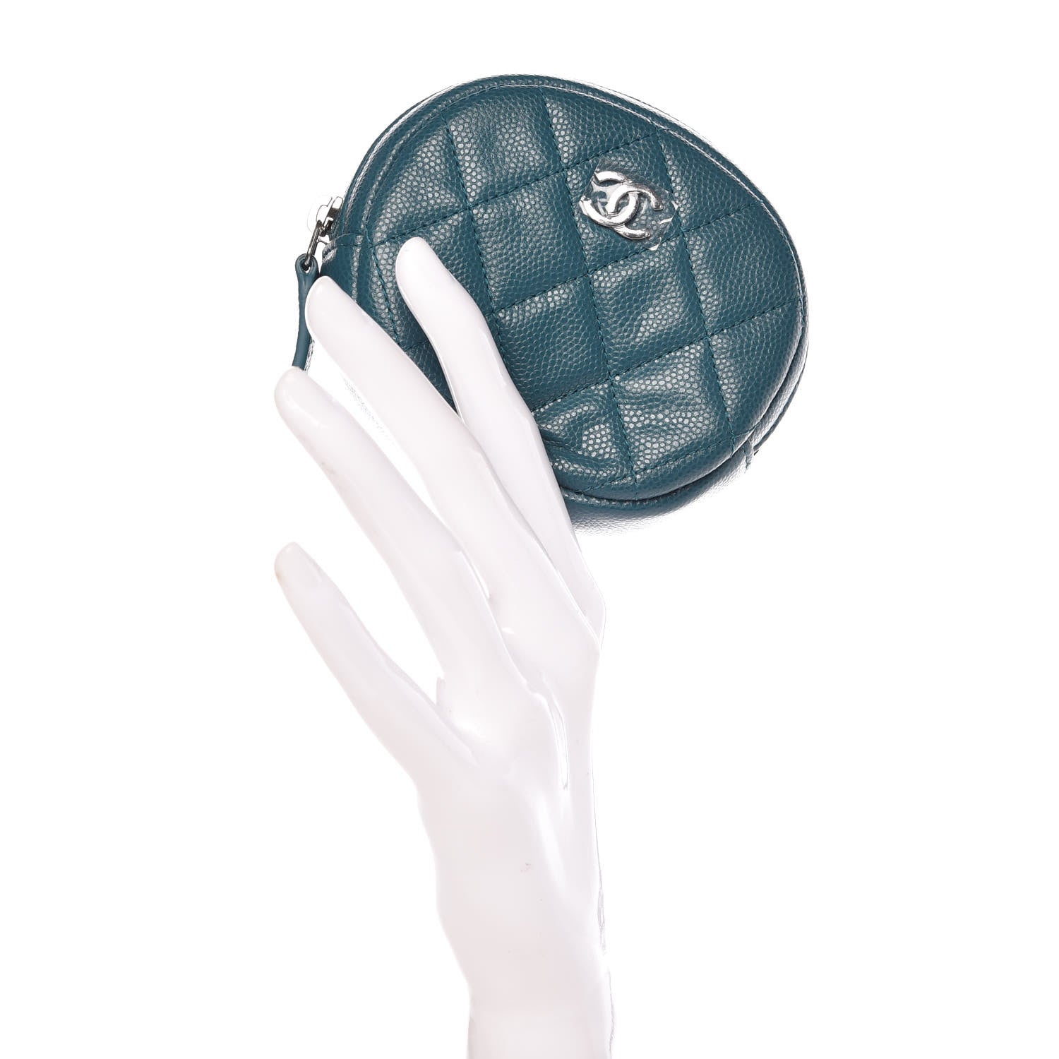 Chanel Caviar Quilted Zip Around Classic Coin Purse Dark Turquoise 2 of 8
