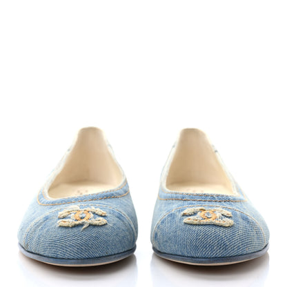 Chanel Denim CC Cap Toe Ballerina Flats 38 Light Blue 2 of 8