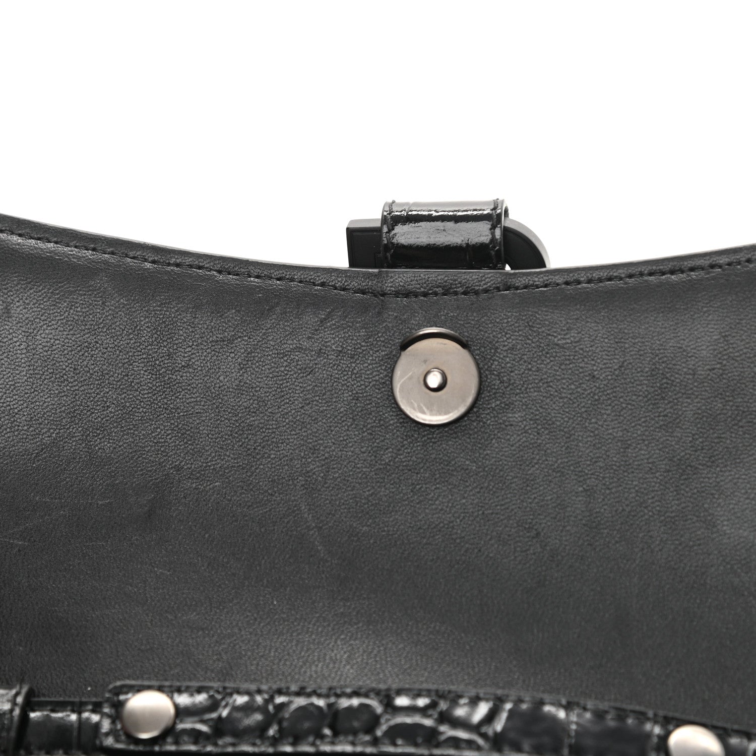Balenciaga Shiny Calfskin Monochrome Crocodile Embossed Hourglass Chain Bag Black 10 of 15