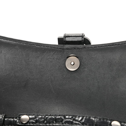Balenciaga Shiny Calfskin Monochrome Crocodile Embossed Hourglass Chain Bag Black 10 of 15