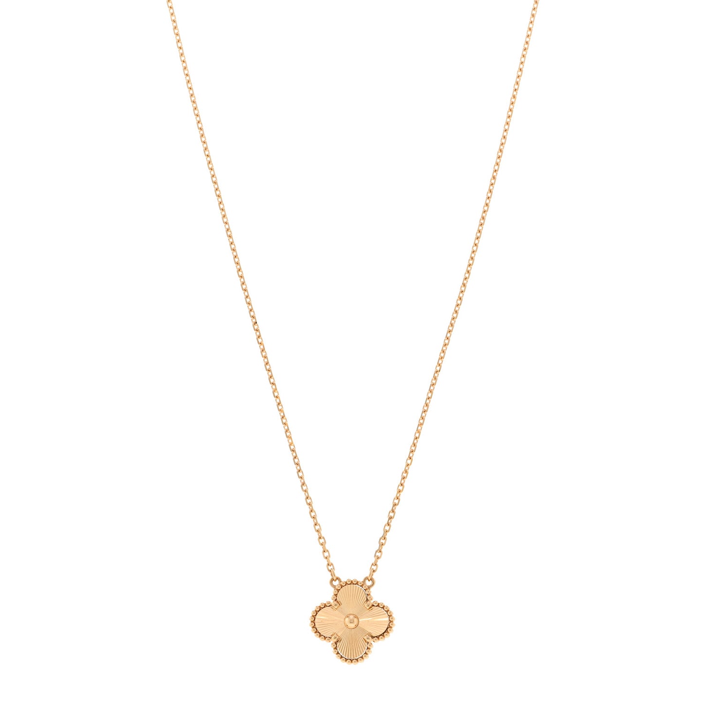 18K Yellow Gold Guilloche Vintage Alhambra Pendant Necklace