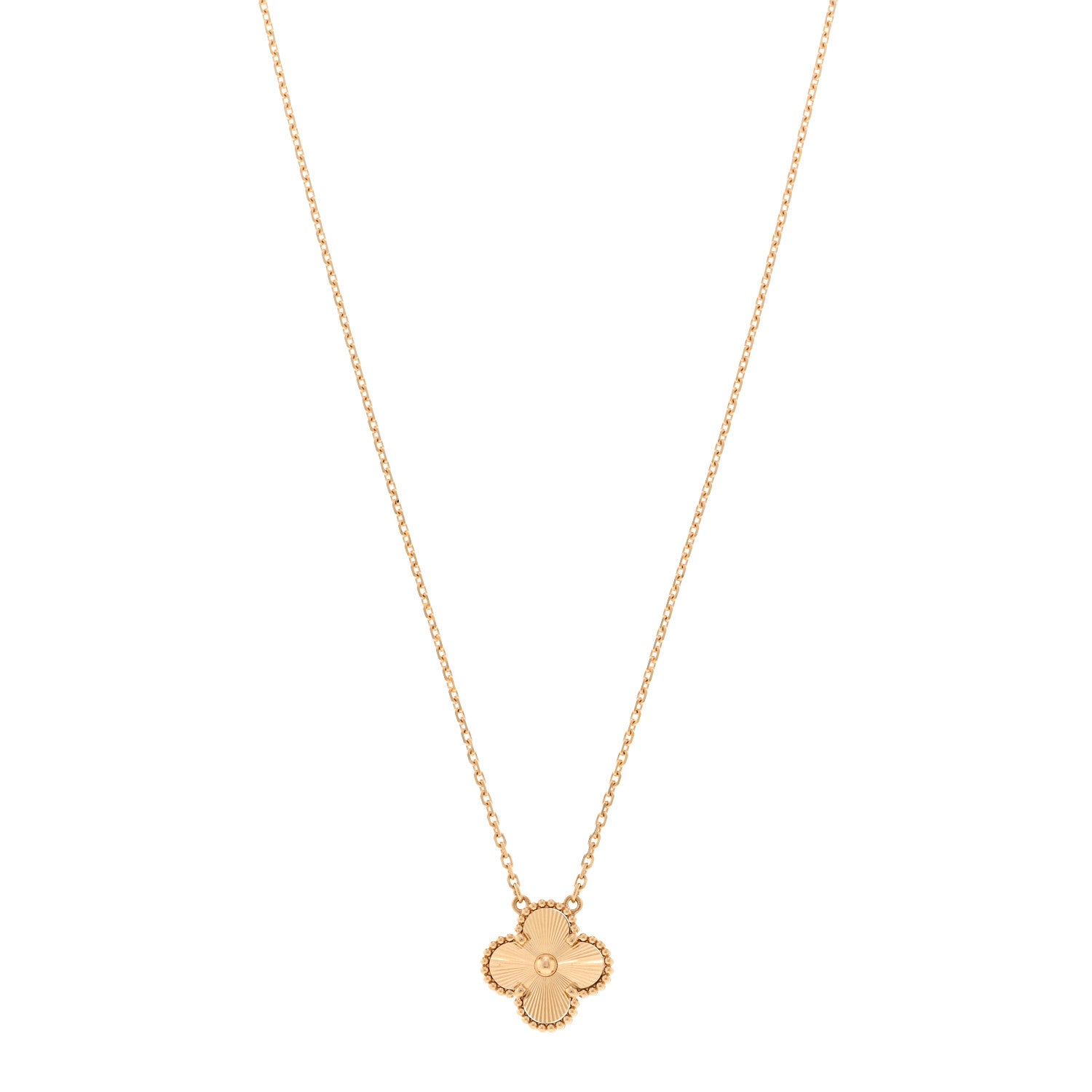Van Cleef & Arpels 18K Yellow Gold Guilloche Vintage Alhambra Pendant Necklace 1 of 5